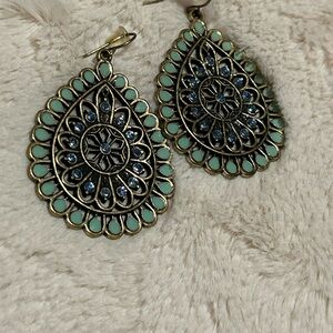 Intricate Blue and Green Teardrop Earrings